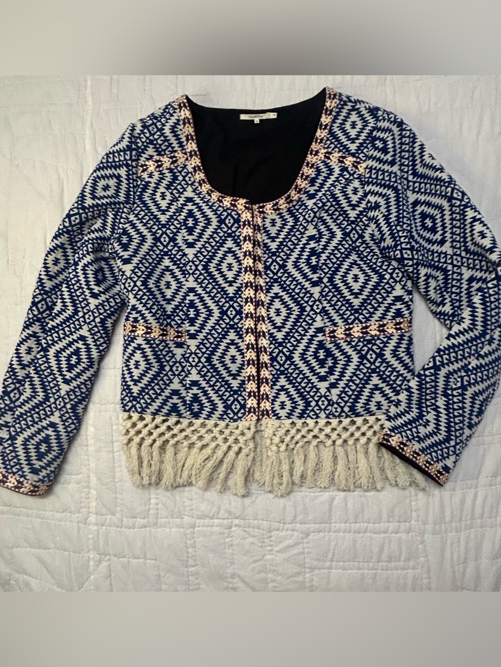 Tularosa x Revolve Fringe Jacket Blazer M Blue Tribal Boho Southwestern Fringe